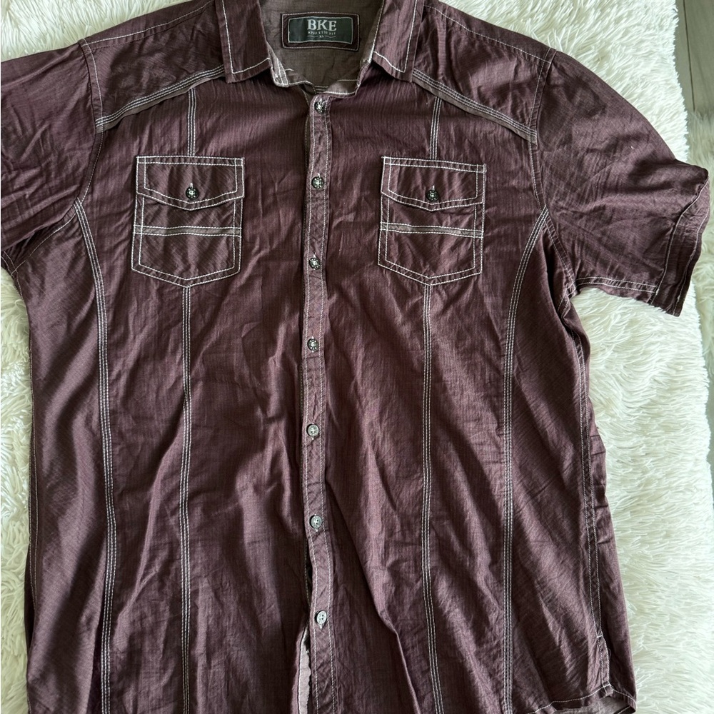 BKE Men's Casual Burgundy Button Down Shirt